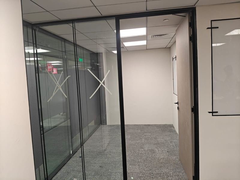 Glazed Cabin Corridor — commercial office fit-out by MS Interior, Hyderabad