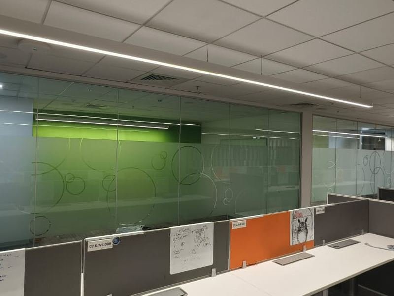 Workstation Bay and Glazed Meeting Room — commercial office fit-out by MS Interior, Hyderabad